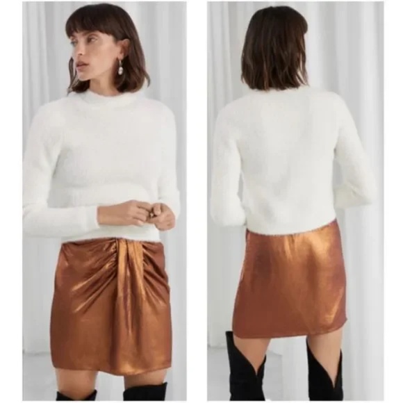 & other stories Draped Metallic Satin Mini Skirt Sz 6 - Picture 2 of 11